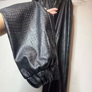 Misspap Black Faux Leather Snake Print Joggers